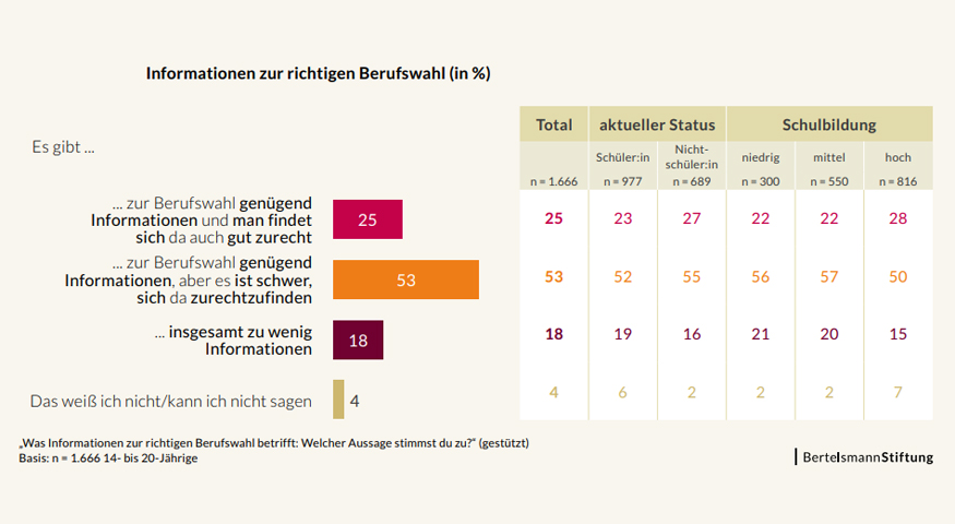 Infografiken zur Wahrnehmung des Informationsangebots zur Berufsorientierung