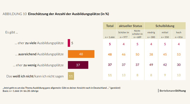 Infografik mit den Befragungsergebnissen, wie junge Menschen das Ausbildungsplatzangebot wahrnehmen.