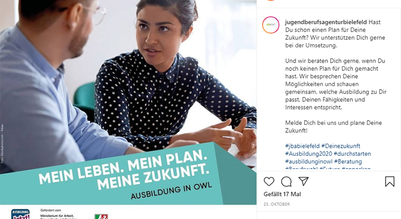 Screenshot eines Instagram-Posts. Hier wird ein Werbeflyer fr die Ausbildung im Gebiet OWL abgebildet.